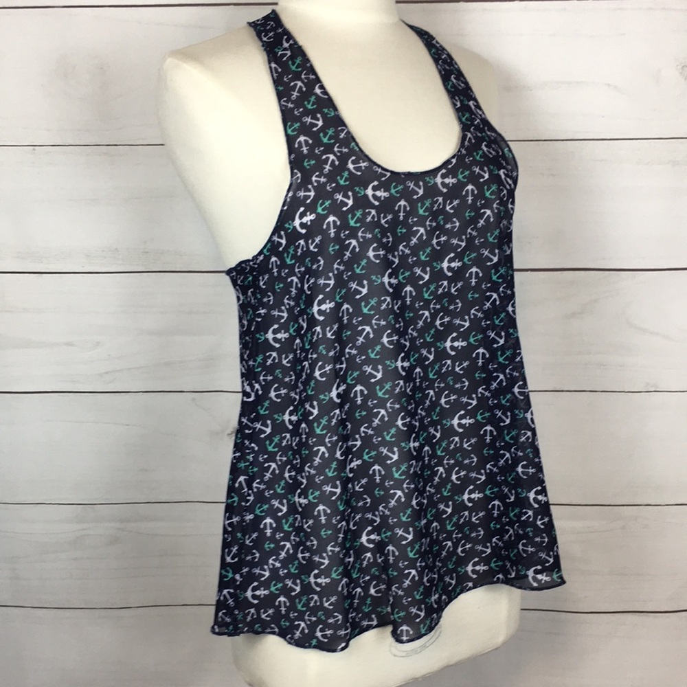 Lagaci Sheer Racerback Anchor Tank Top Navy S